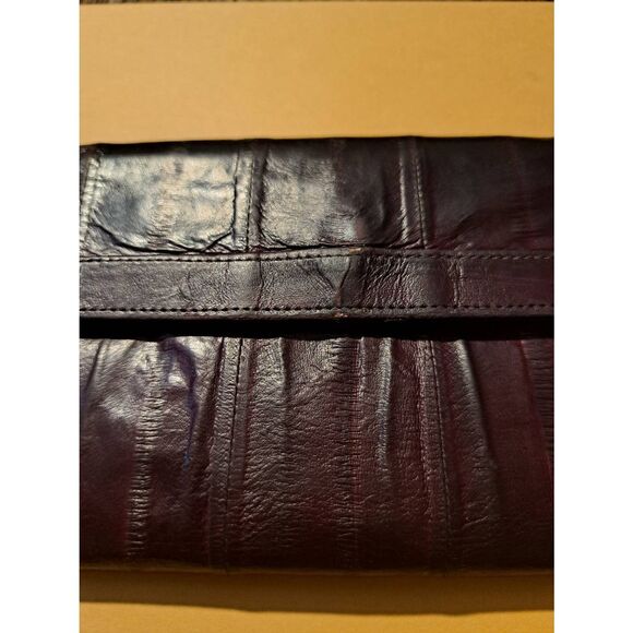 Vintage Eel Skin Burgundy Wallet Snap Closure Zip Compartments Card Slots - Picture 2 of 12